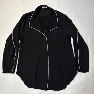 Babaton Rena Blouse Women's Large Top Aritzia Piping Trim Black White EUC